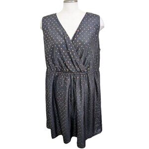 Lane Bryant Surplice Front Dress Plus 3X Black Gold Dots Sleeveless Lined Party